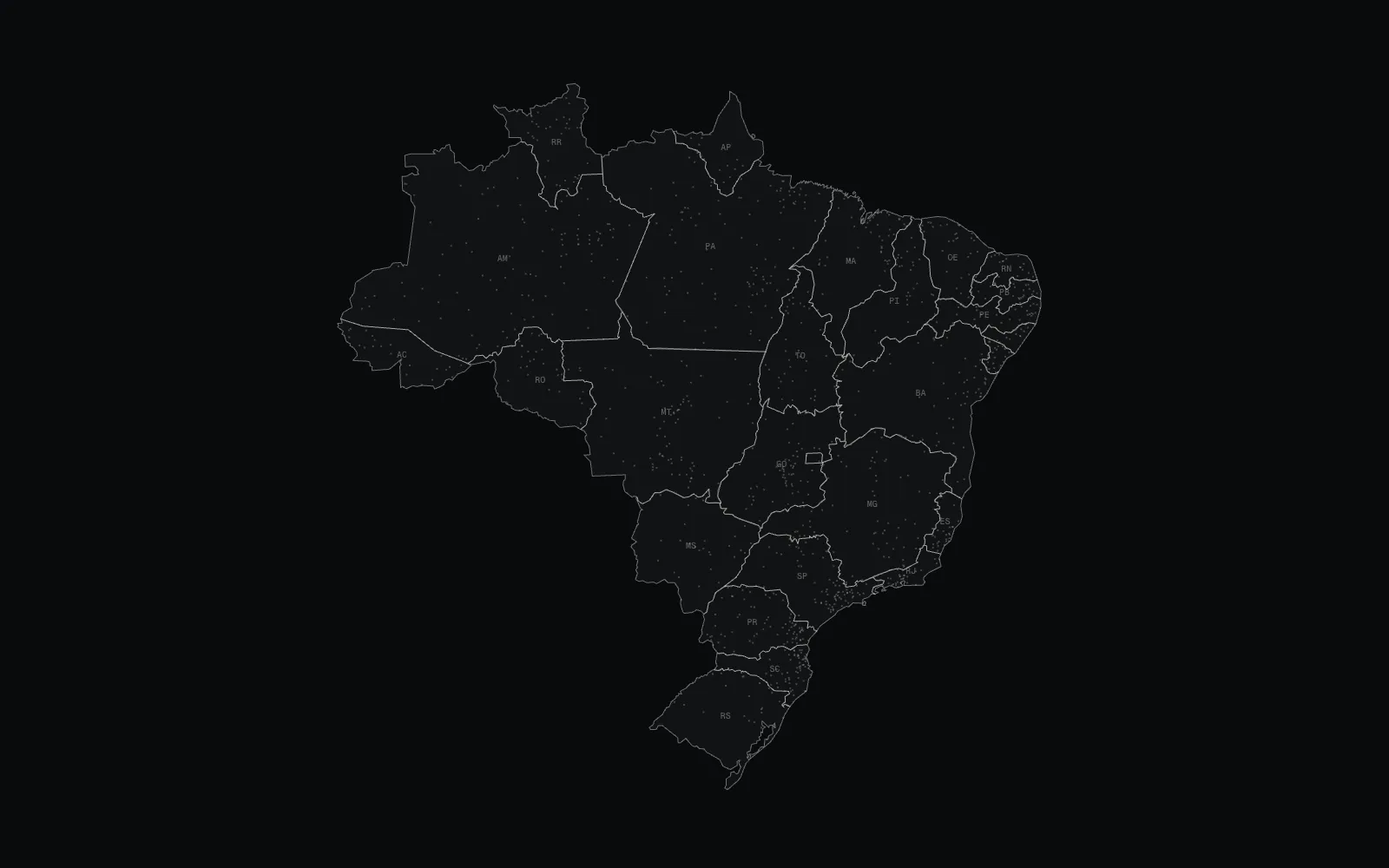 Mapa do Brasil com o contorno dos 27 estados formado pelos pontos de dados.